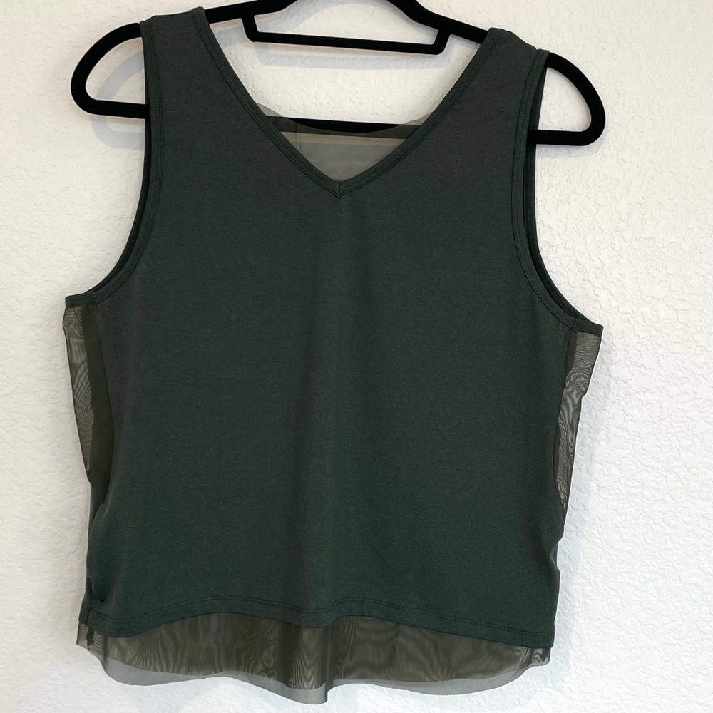 ZYIA V-Neck Tank Top with Mesh insets - Deep Olive Green LARGE - Picture 9 of 9
